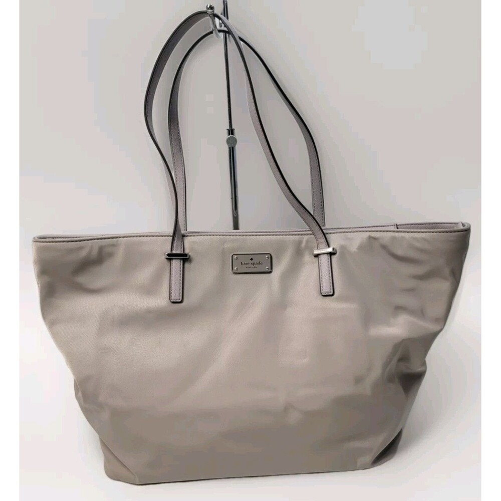 KATE SPADE GRAY/PURPLE NYLON WITH LEATHER TRIM TOTE BAG